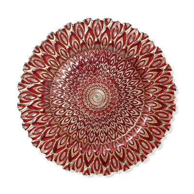 PEACOCK GLASS PLATE  RED