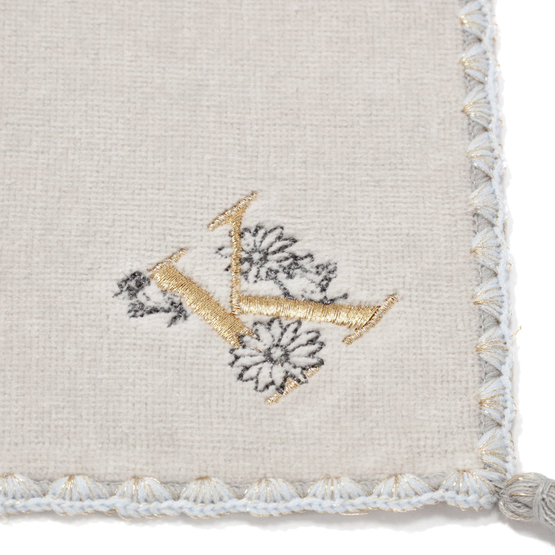 INITIAL HANDKERCHIEF TOWEL FLOWER K  LIGHANDKERCHIEF TOWEL GRAY