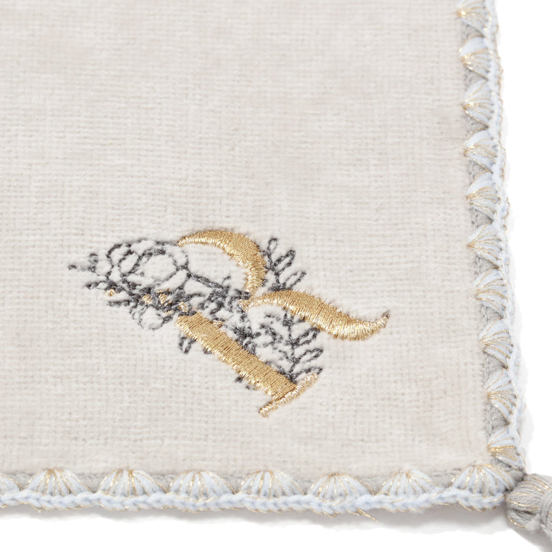 INITIAL HANDKERCHIEF TOWEL FLOWER R  LIGHANDKERCHIEF TOWEL GRAY