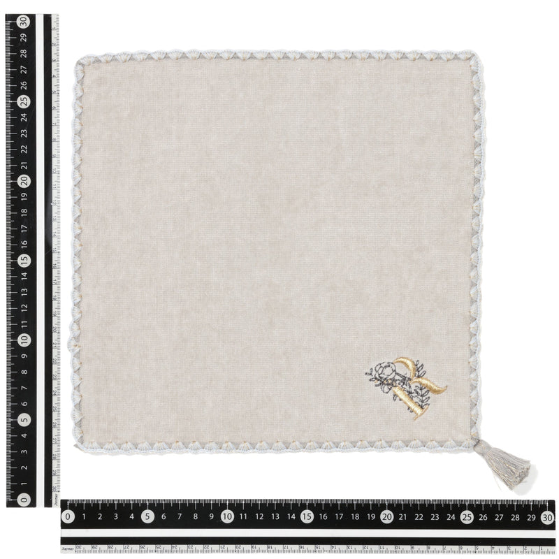 INITIAL HANDKERCHIEF TOWEL FLOWER R  LIGHANDKERCHIEF TOWEL GRAY