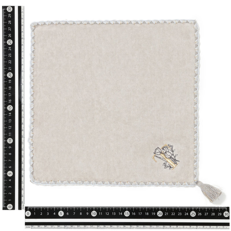 INITIAL HANDKERCHIEF TOWEL FLOWER T  LIGHT GRAY