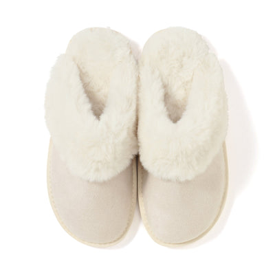 SUEDE ECO FUR ROOM SHOES IVORY