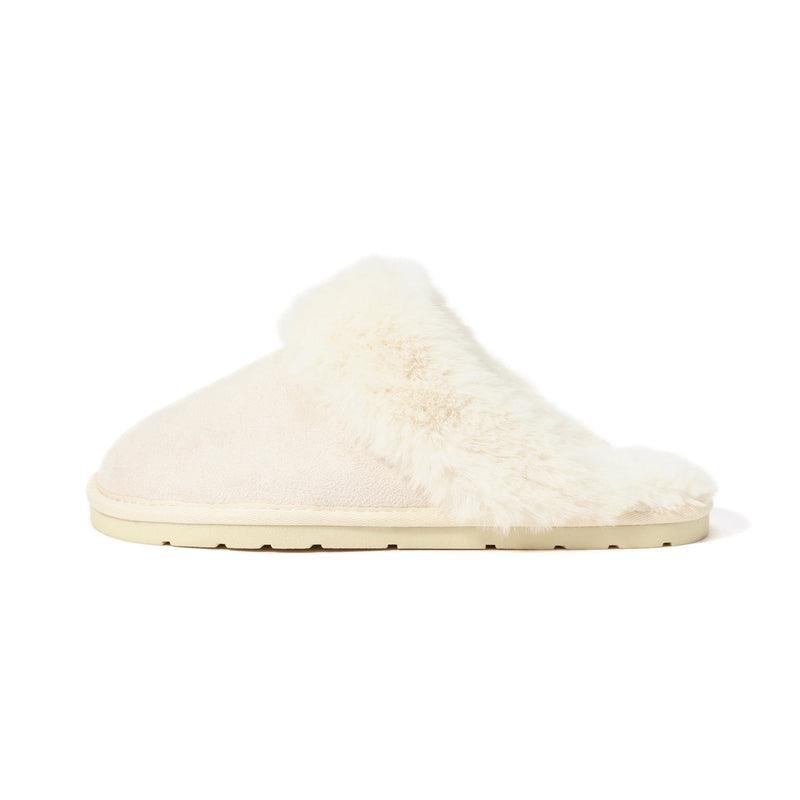 SUEDE ECO FUR ROOM SHOES IVORY