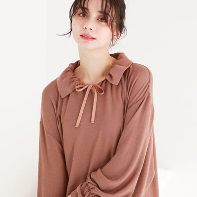 RUFFLE COLLAR KNIT PAJAMA BROWN