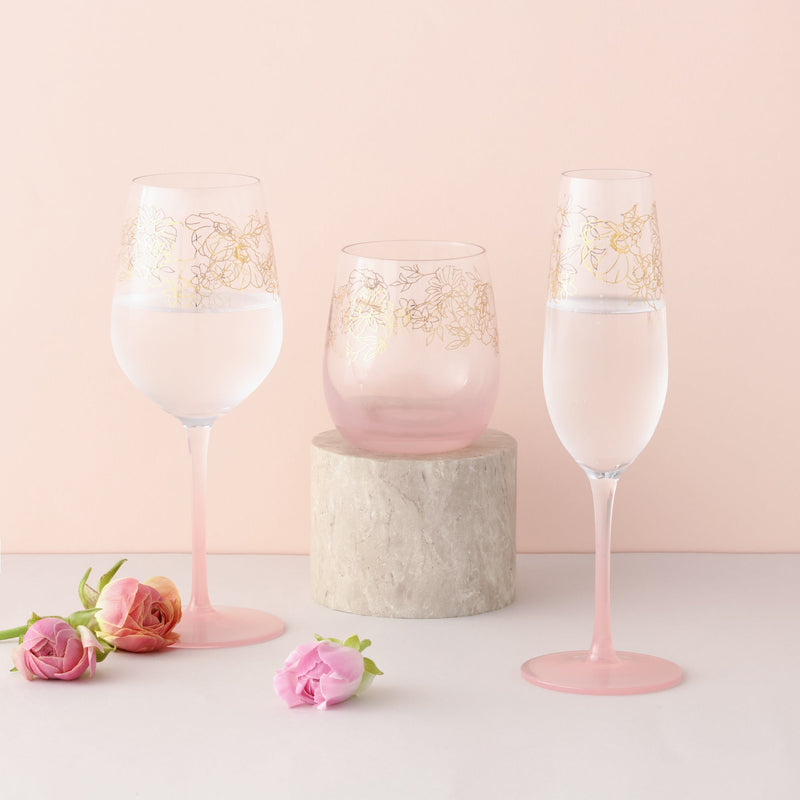 FLOWER&LEAF 圖案香檳玻璃杯 粉紅色