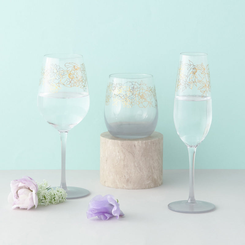 FLOWER&LEAF 圖案酒杯 灰色